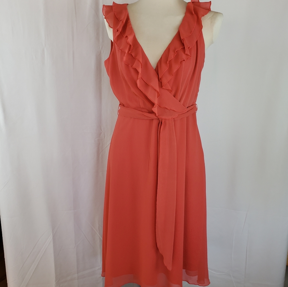 Dress Barn Peach Ruffled Collar Dress